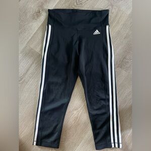 Adidas Black Legging Capris with Signature Stripes